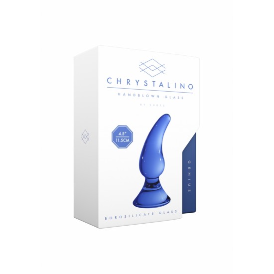 Plug Anal Vidro Genius Chrystalino 18cm Azul