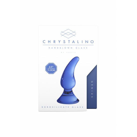 Plug Anal Vidro Genius Chrystalino 18cm Azul