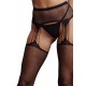 Suspender Rhinestone Pantyhose - Black