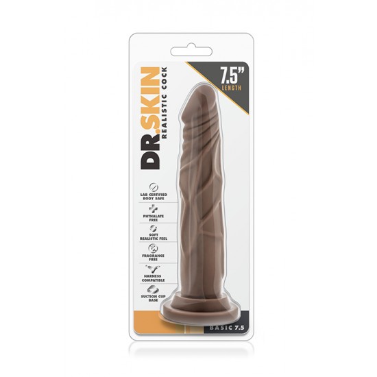 Dildo Realista c/ Base Succção Dr. Skin Chocolate 17cm Castanho