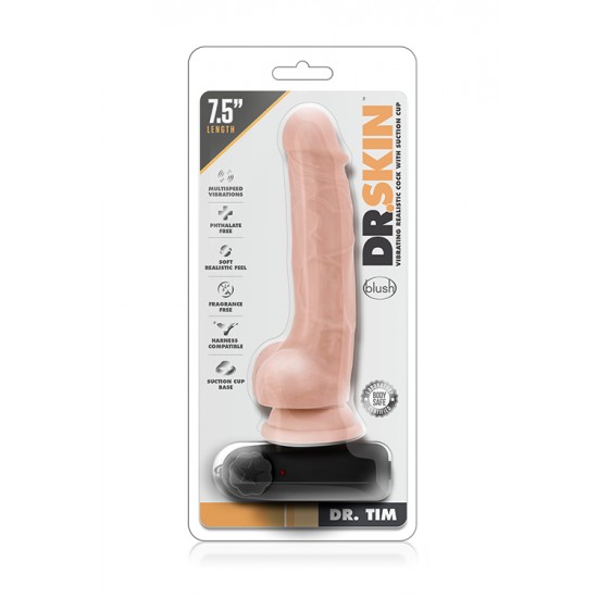 Vibrador Realista c/ Comando Dr. Skin Dr Tim 14cm Pele