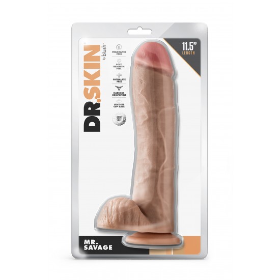 DR. SKIN MR. SAVAGE 11.5 INCH DILDO WITH BALLS BEIGE