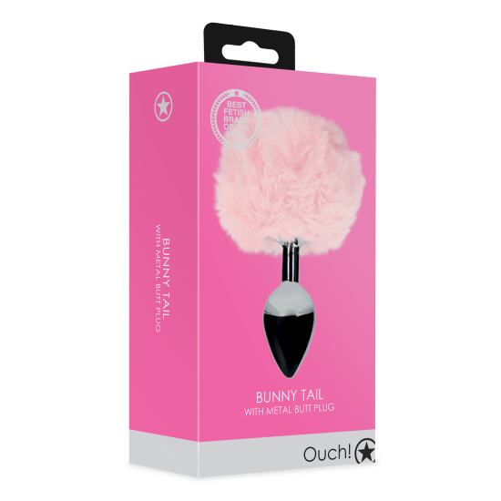 Plug Anal Metalico com Rabo de Coelho Rosa