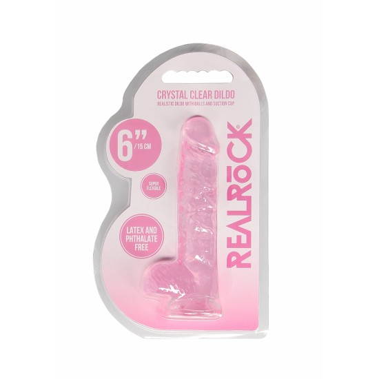 Dildo realistico com testiculos 15cm Rosa - RealRock