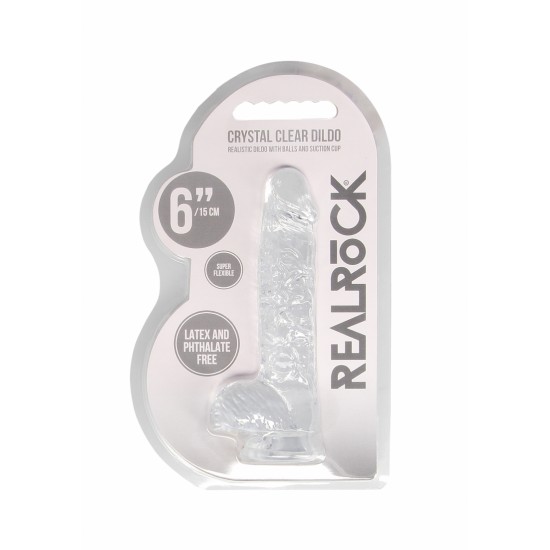 Dildo realistico com testiculos 15cm Transparente - RealRock