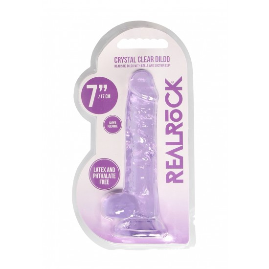 Dildo realistico com testiculos 18cm Lilas - RealRock