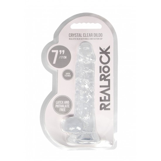 DILDO REALISTICO COM TESTICULOS 18CM TRASPARENTE - REALROCK