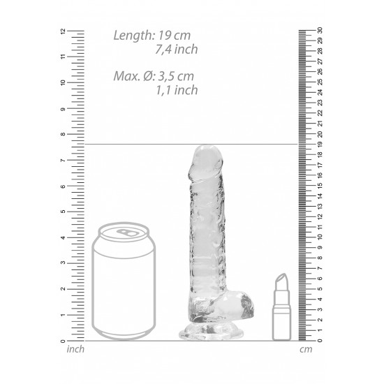 DILDO REALISTICO COM TESTICULOS 18CM TRASPARENTE - REALROCK