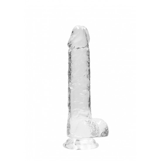 DILDO REALISTICO COM TESTICULOS 20CM TRANSPARENTE - REALROCK