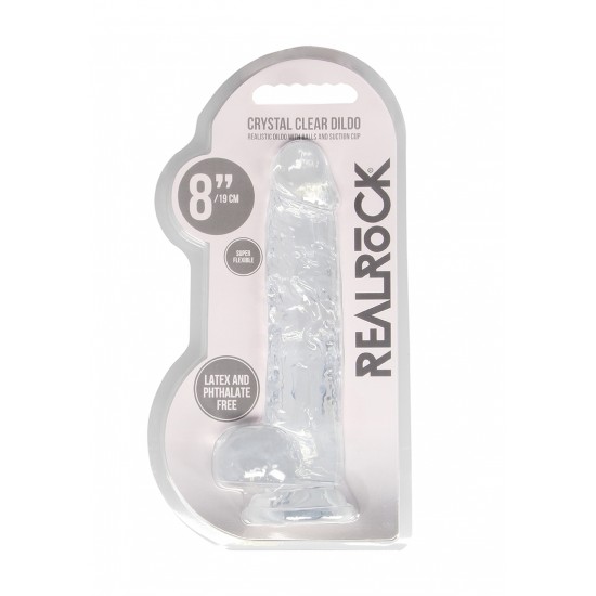 DILDO REALISTICO COM TESTICULOS 20CM TRANSPARENTE - REALROCK