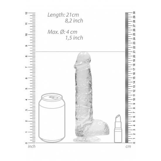 DILDO REALISTICO COM TESTICULOS 20CM TRANSPARENTE - REALROCK