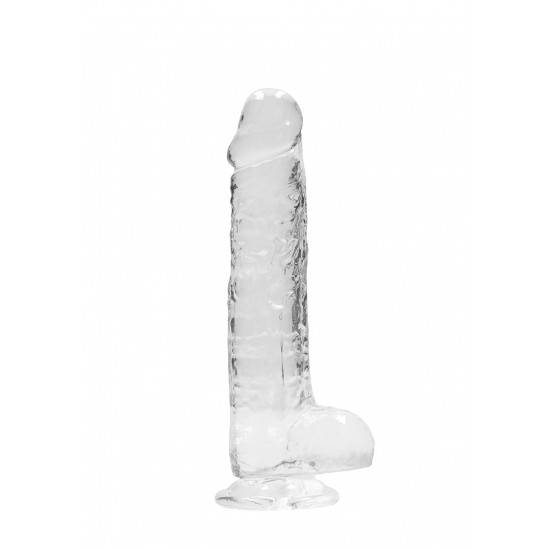 DILDO REALISTICO COM TESTICULOS 20CM TRANSPARENTE - REALROCK