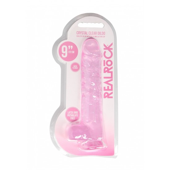 Dildo realistico com testiculos 23cm Rosa - RealRock