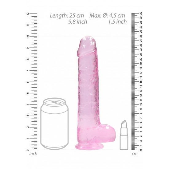 Dildo realistico com testiculos 23cm Rosa - RealRock