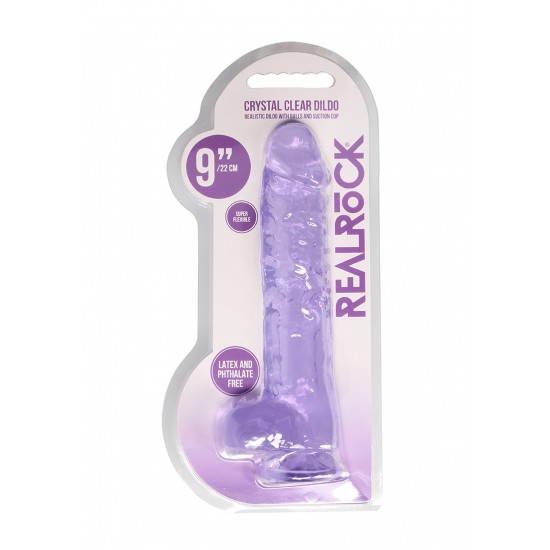 Dildo realistico com testiculos 23cm Lilas - RealRock