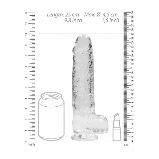 DILDO REALISTICO COM TESTICULOS 23CM TRANSPARENTE - REALROCK