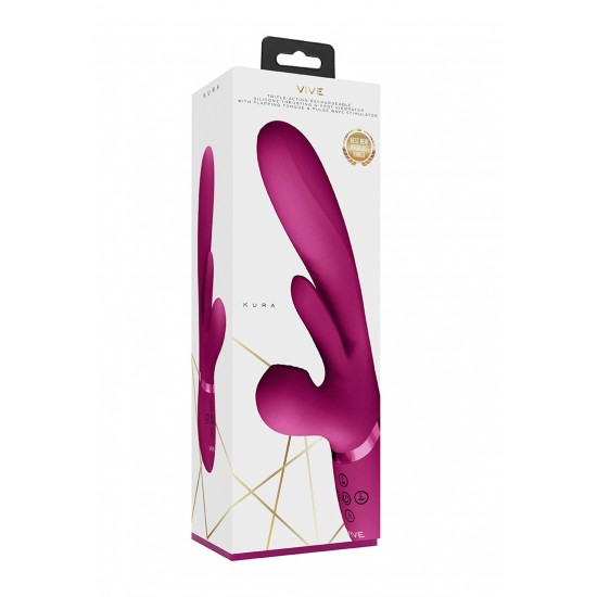 Kura Thrusting GSpot, Flapper, PulseWave Clit Stimulator - Pink