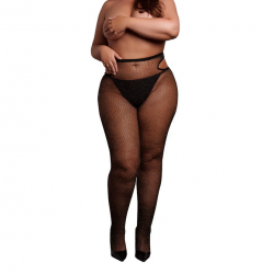 Meias Brilhantes Cut-Out - Plus Size - Preto/Dourado